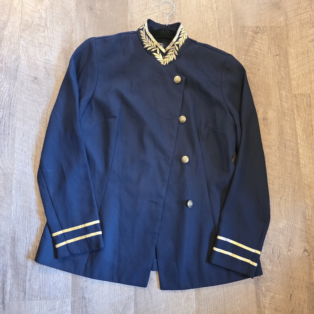 Helene Blake Navy Gold Trim Military Style Blazer Sz 8 Made in USA